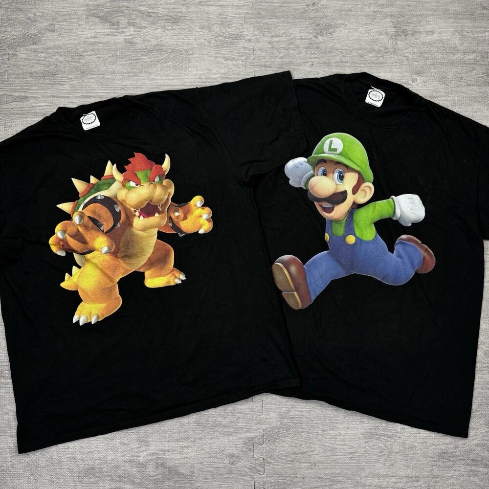 Super Mario Bowser / Luigi Nintendo Men's Black Short Sleeve T Shirt Size L